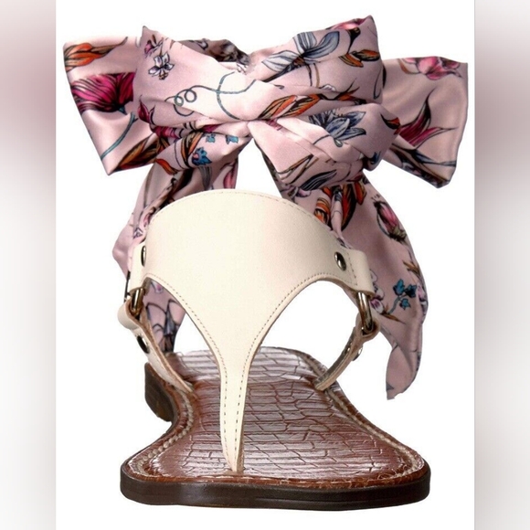 Sam Edelman Giliana Sandals - cream with Pink Floral wrap around silk satin tie - Picture 1 of 9